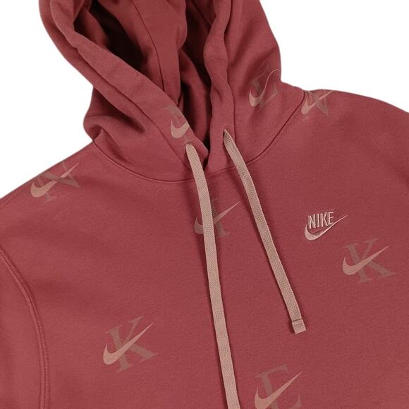 Nike Hoodie Men's Medium Rust Red All Over Print Swoosh Fleece Pullover - Picture 1 of 13